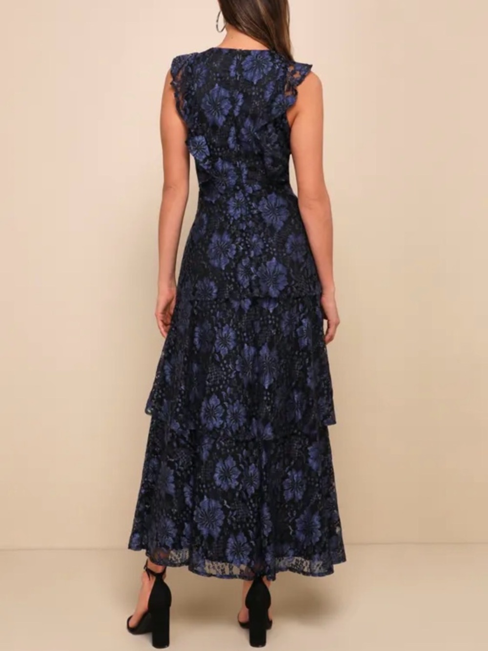 Lulus Molinetto Navy Blue Lace Ruffled Tiered Sleeveless Maxi Dress - Picture 2 of 7